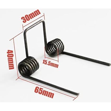 Ressort de torsion double, diamètre du fil 2,5 mm, diamètre extérieur 15,5 mm, longueur des pattes 65 mm, 5 spires