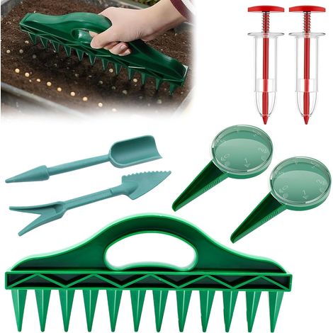 Ensemble semoir manuel 7 pcs Outil plantation graines pour jardin et potager Compatible légumes fleurs avec dibber 12 trous