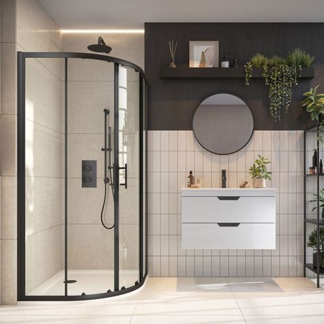 Orbit S6 Black 2-Door Quadrant Shower Enclosure 900mm x 900mm - 6mm Glass (1/2)