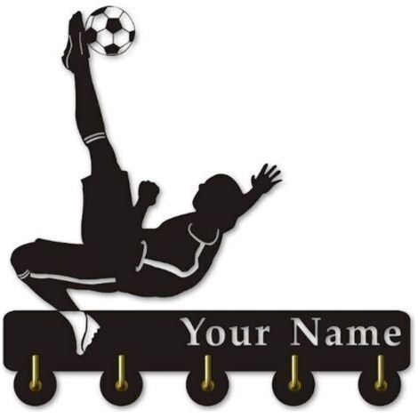 Personnalisez votre nom for des thèmes de football sympas Cintre en bois Cadeau unique Vêtement Chapeau Crochet clé/Porte-manteau/Crochet mural Décoration/Crochet porte-serviette, Noir Crochets po