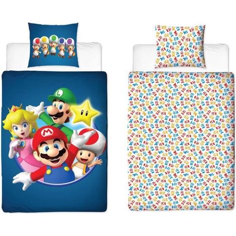 Parure de lit réversible - MARIO BROS - Mario et ses amis - Microfibre - 1 housse de couette 140 x 200 cm + 1 taie d'oreiller 63 x 63 cm (1/5)
