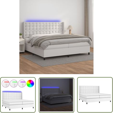 The Living Store Sommier à lattes de lit matelas LED Blanc 200x200 cm Similicuir - Lit Plateforme - Lit Capitonné - Lit Design - Lit Moderne - Lit Double (1/5)