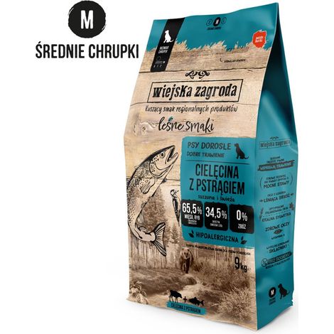 Croquettes pour chien Wiejska Zagroda saveur forêt veau à la truite 1 pièce. (1/2)