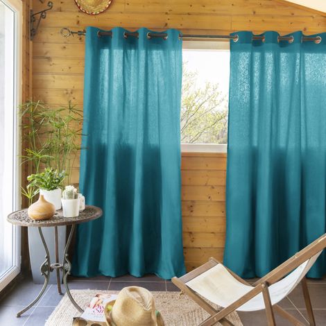 Lot de 2 rideaux tamisants à œillets 140x260 bleu (1/2)