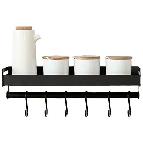 Étagère murale de cuisine adhésive, rangement sans perçage pour épices, support mural en aluminium résistant à la rouille, noir B, 50 cm (noir B 40 cm) (1/5)