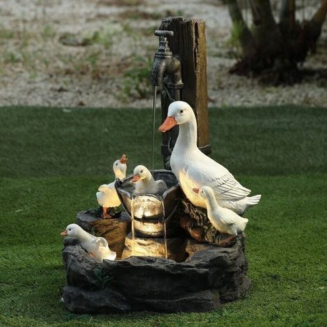 Statue de canard solaire en résine, sculpture décorative de jardin avec effet eau (1/3)
