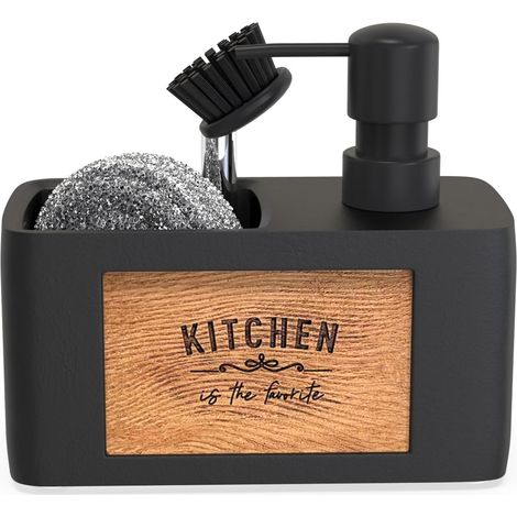 Distributeur Savon Cuisine Porte Eponge Noir - Distributeur Liquide Vaisselle Cuisine - Distributeur de Savon Liquide - Soap Dispenser - Distributeur Produit Vaisselle