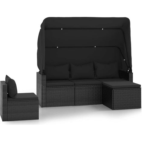 Maison Exclusive - Set Divani da Giardino 4 pz con Cuscini Nero in Polyrattan (1/5)