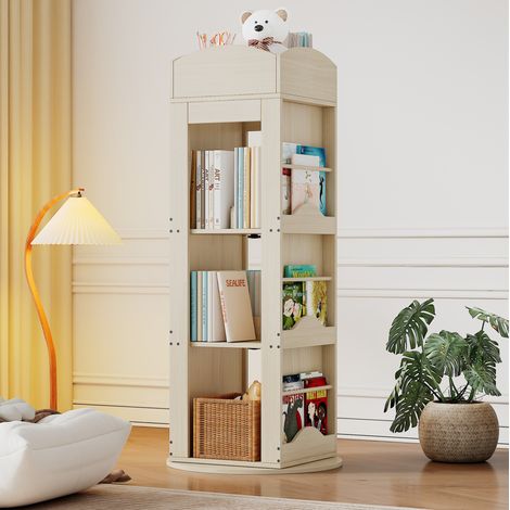 Libreria girevole a 4 ripiani 360° in MDF 63 x 63 x 142 cm colore naturale OKWISH (1/5)