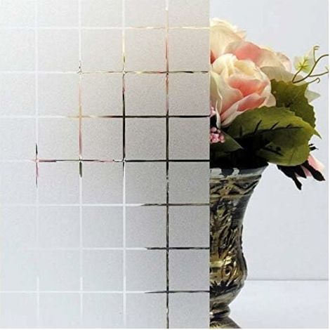 Película electrostática para ventanas, anti-UV, anti-miradas, con patrón de cuadros, para oficina, dormitorio, cocina y baño (45 x 200 cm) (1/5)