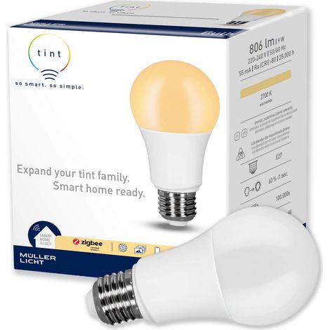 tint Ampoule LED intelligente E27 - Contrôlable par télécommande - Ampoule E27 à intensité variable avec lumière blanche chaude (2700 K) - 9 W (1/5)