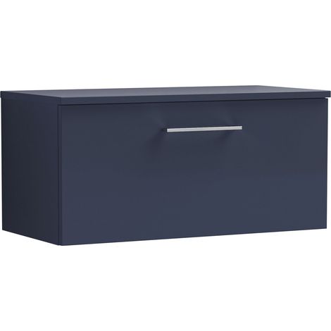 Nuie Arno Wall Hung 1-Drawer Vanity Unit with Worktop 800mm Wide - Midnight Blue (1/4)