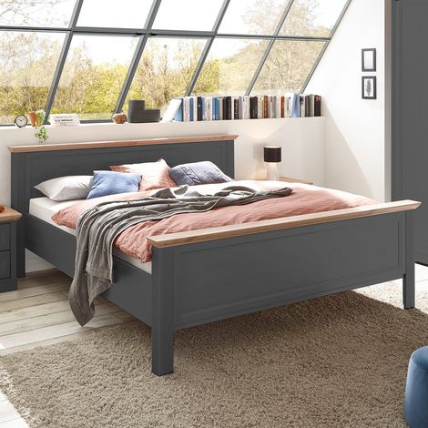 Doppelbett Liegefläche 180x200 cm Graphit mit Eiche JÜLICH-77 (1/4)