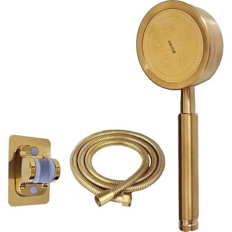 Cabezal de ducha, acero inoxidable duradero, alta presión, manual, color dorado. (1/2)