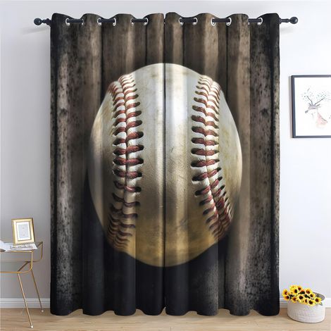 Rideau Occultant Thermiques Baseball - Rideau Jeu de Sport Rustique Ballon, Lot de 2 Rideaux à Oeillets pour Decoration Chambre Salon, Draperies Intérieurs Fenetre, 140x220 cm (LxH) - 2x L 140 X H 220 (1/5)