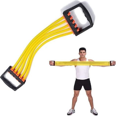 Extenseur Force de Traction,Extenseur de Poitrine,avec 5 Ressorts Amovibles pour Muscles Training,jaune (1/4)