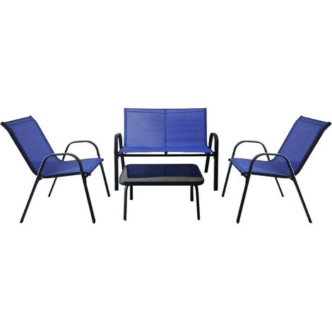 Salon de jardin 4 pièces, fauteuils et banquette avec table basse, pour balcon ou jardin, chaises empilables (1/2)