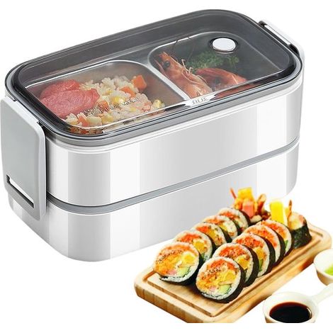 Boîte à Lunch en Acier Inoxydable 20 x 11 x 12 cm Blanche – Gamelle Étanche, Lunch Box Isotherme pour École, Bureau et Pique-Nique (1/5)