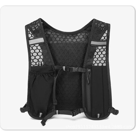 Gilet de course ultraléger - unisexe - sac à dos de course réfléchissant - avec poches et poche à eau - convient pour la course à pied, les marathons et le cyclisme (Noir)