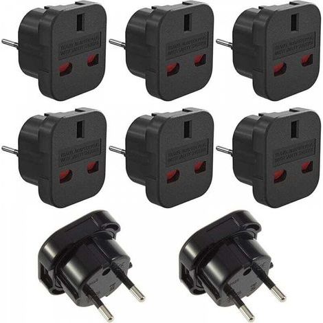 8Pcs Prise Anglaise Adaptateur Francais/Europe, Adaptateur Voyage Prise UK vers EU, Adaptateur Prise UK 3 Broches vers Europe/Francais 2 Broches (1/5)