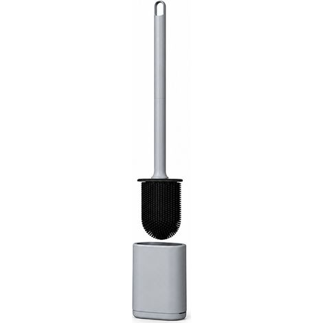 Brosse WC en Silicone avec Support Mural et Socle, Gris (1/5)