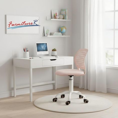Chaise Pivotante Polyvalente pour Salon, Siège de Loisirs Coloré pour Enfants, Chaise D'ordinateur Ergonomique Réglable, Dossier Respirant à Motif à Pois, Pivotant à 360°, Rose (1/5)