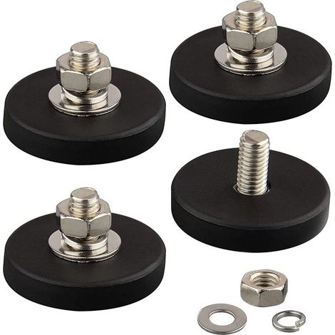 4 Pack Anti-Scratch Neodymium Magnets with Rubber Coating and M6 Male Thread, Super Strong Magnetic Mounting for Lighting (1/5)