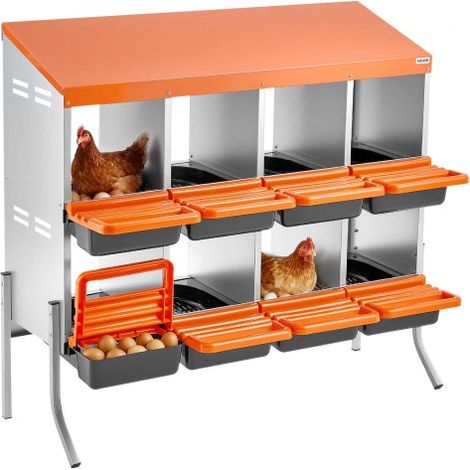 2-stöckiges Legenest 1060x525x990 mm, 8 Fächer, Hühnernest aus Metall mit Stützbeinen, Geflügelnester, Abrollnest, ideal für Hennen, Enten, Hühner & anderes Geflügel, Orange (1/5)