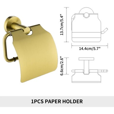 Porte-papier toilette A3 avec couvercle, noir mat, avec support pour téléphone et fixation murale. Accessoires de salle de bain en acier inoxydable brossé doré. (1/5)