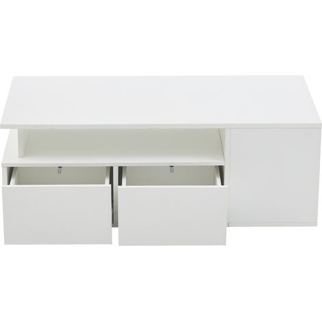 Tavolino da salotto bianco 100 x 50 x 35 cm con LED, 2 cassetti e ampio spazio (1/5)