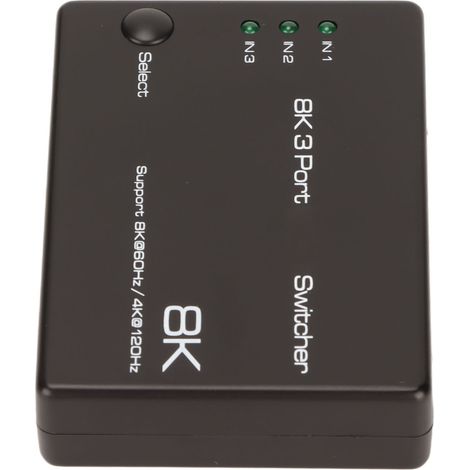 Commutateur HDMI 3 entrées 1 sortie, compatible HDR 8K 60Hz et 4K 120Hz, pour résolution 1080P et qualité multimédia HD.