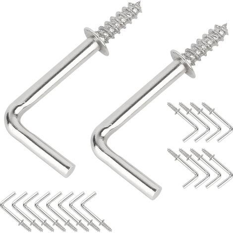 Lot de 20 Crochet à Vis, 32mm Petits Crochets à Visser à Angle Droit, en Acier au Carbone en Forme de L, Crochets à Vis Autotaraudeuses à Métal pour Accrocher (1/5)