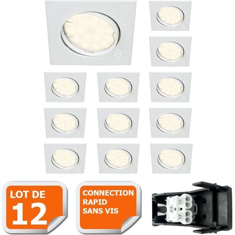 Lot de 12 Spot encastrable orientable LED carré GU10 230V équivalent 50W blanc neutre (1/5)