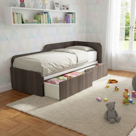 Letto singolo 80x190 con cassetti - Pratico e salvaspazio per camerette e stanzette - Olmo jerez scuro