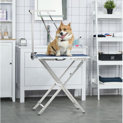 Bras de toilettage pliable 36x8x74 cm en aluminium argenté, réglable pour chien moyen – MEUBLIV (1/5)