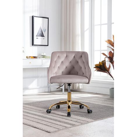 Velvet Swivel Office Chair, Dressing Table Chair, Fabric Office Chair, Pretty Novelty Office Chair, Gold Office Chair for Girls, 360° Adjustable Reception Chair (1/5)