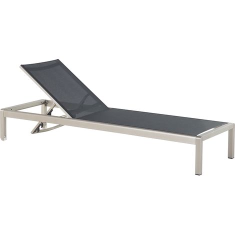 Tumbona de jardín con asiento de textil gris y plateado con marco de aluminio respaldo reclinable y ajustable Fossato