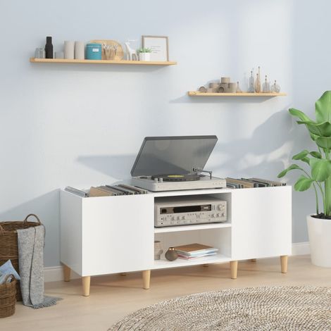 Armoire à disques, Bibliothèque, Meuble de Rangement, Meuble TV blanc brillant 121x38x48 cm bois d'ingénierie HYB94788 (1/5)