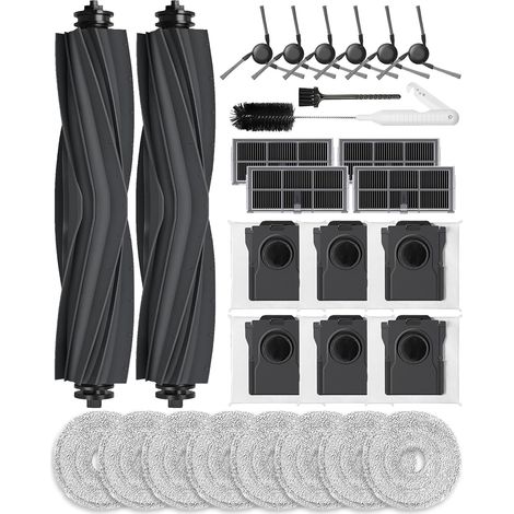 28 Pces Kit d'Accessoires pour Mova E40 Ultra Robot Aspirateur: 2 Brosses Principales, 8 Serpillière, 6 Brosses Latérales, 4 Filtres HEPA, 6 Sacs d'Aspirateur, 1 Brosse, 1 Brosse à Seau (1/5)