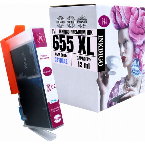Inchiostro Inkdigo 655 XL C compatibile con HP DeskJet InkAdvantage3525, certificato TÜV. (1/5)