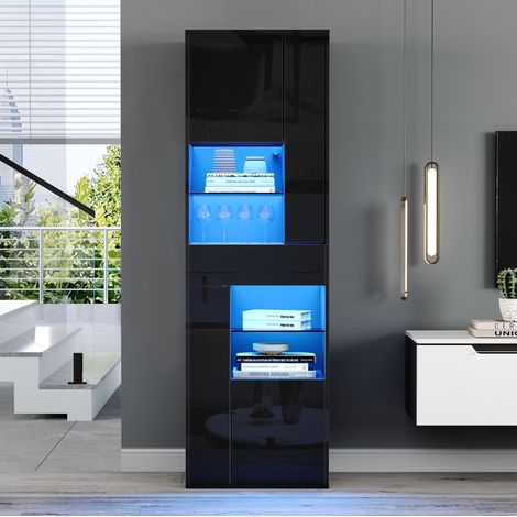 Vetrina nera con illuminazione LED, 1 cassetto e 4 ante, 55 x 38 x 170 cm HAVRYA (1/5)