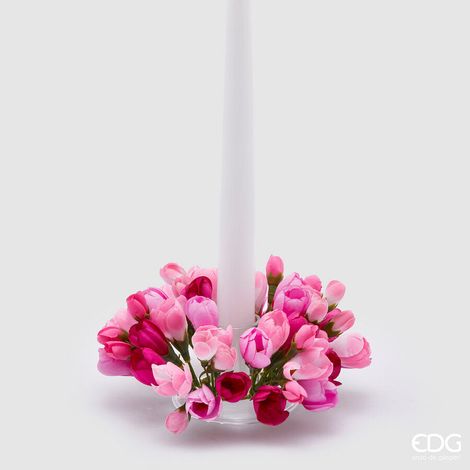 EDG Enzo De Gasperi Portacandela Corona Crocus-Mix D 13 Cm Int. 3,5 Cm Rosa