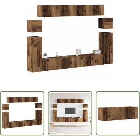 Wandmontage - 8-tlg. TV-Schrank-Set Wandmontage Altholz-Optik Holzwerkstoff (1/5)