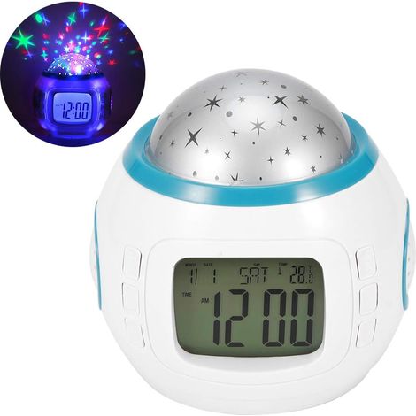 Sternenhimmel-Nachtlichtprojektor, LED-Musikwecker, multifunktionale Temperaturanzeige, Weckerkalender, Countdown-Timer für Kinder (1/5)