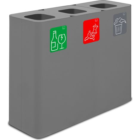 Pattumiera Sistema di Raccolta Rifiuti 90x30xh80 cm In Acciaio Verniciato 3 Scomparti Grigio (1/2)