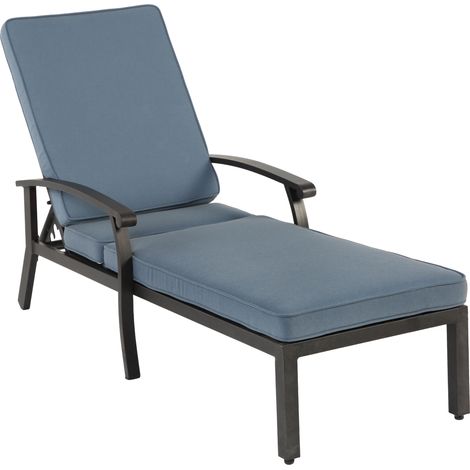 Chaise longue de jardin en aluminium avec coussin en coton bleu, dossier réglable, bord de piscine (1/5)