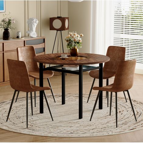 Esstisch Set mit 4 Stühlen rund 100 cm mit Glasablage OKMYHOME (1/5)