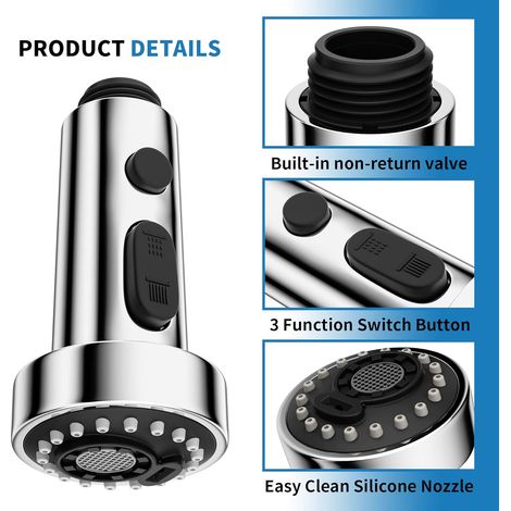3 Modes Tête Robinet de Cuisine Remplacement, Douchette pour Rétractable Mitigeur Cuisine Universel G1/2,Robinet Cuisine Pivotant à 360°,Douchette Evier Cuisine Remplacement Filetage Mâle (1/4)
