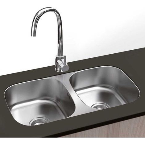 Fregadero Pila Cocina Acero Inoxidable 74,5x41 cm Bajo Encimera 2 senos Serie Atenas (1/4)