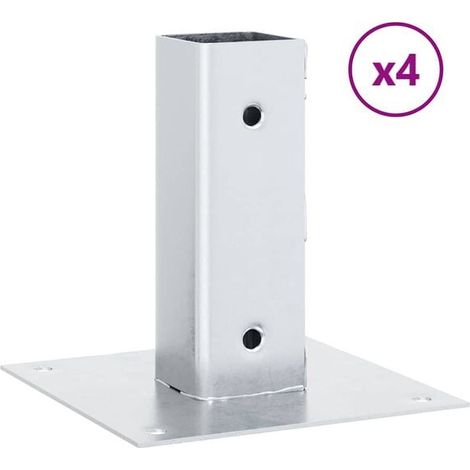 Socles de colonnes carrés, lot de 4, argentés, 46 x 46 mm, acier galvanisé